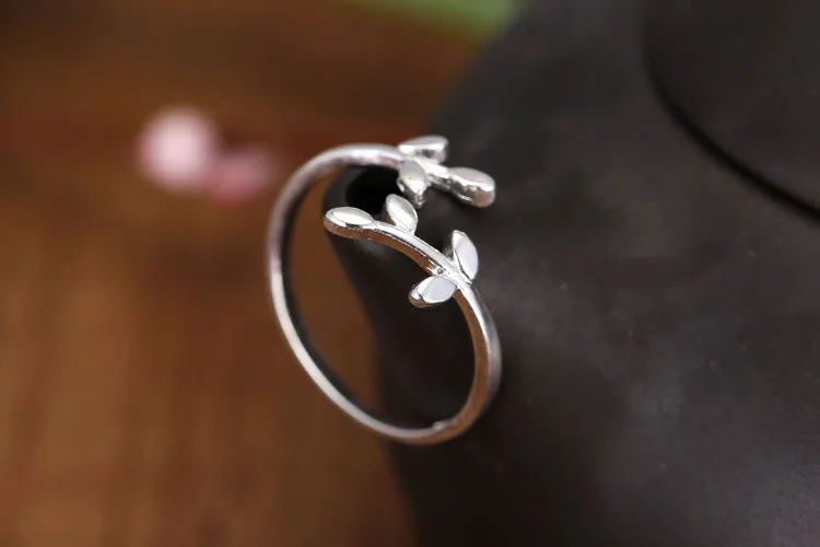 925 Sterling Silver Tree Leaf Open Rings For Women Forest Style Girl Hypoallergenic Sterling-silver-jewelry