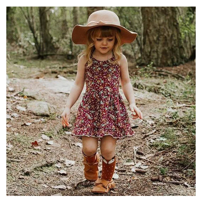 

Baby Girl Dresses New 2019 Summer Baby Toddler 1-6Yrs Baby Girls Dress vintage style Floral lace halter dress
