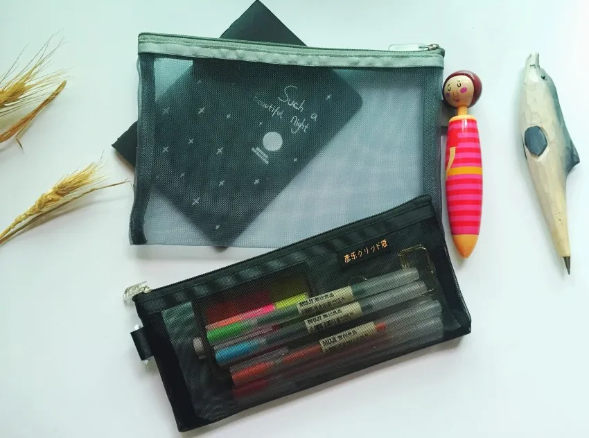 Simple Transparent Mesh Pencil Case Kalem Kutusu Pen Bag pen Box Office Student School Supplies Stationery Gift