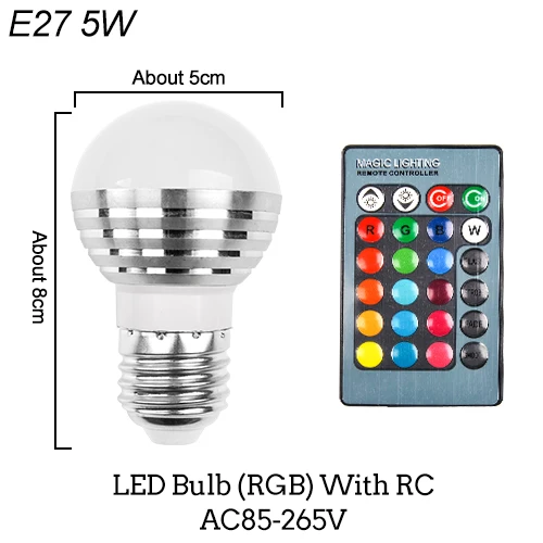 E27 E14 RGB светодиодный лампа 3W 5W 10W Цвет Magic Точечный светильник дистанционного Управление затемнения 24key Праздник Светодиодный Ночной светильник 110V 220V - Испускаемый цвет: E27 5W With RC