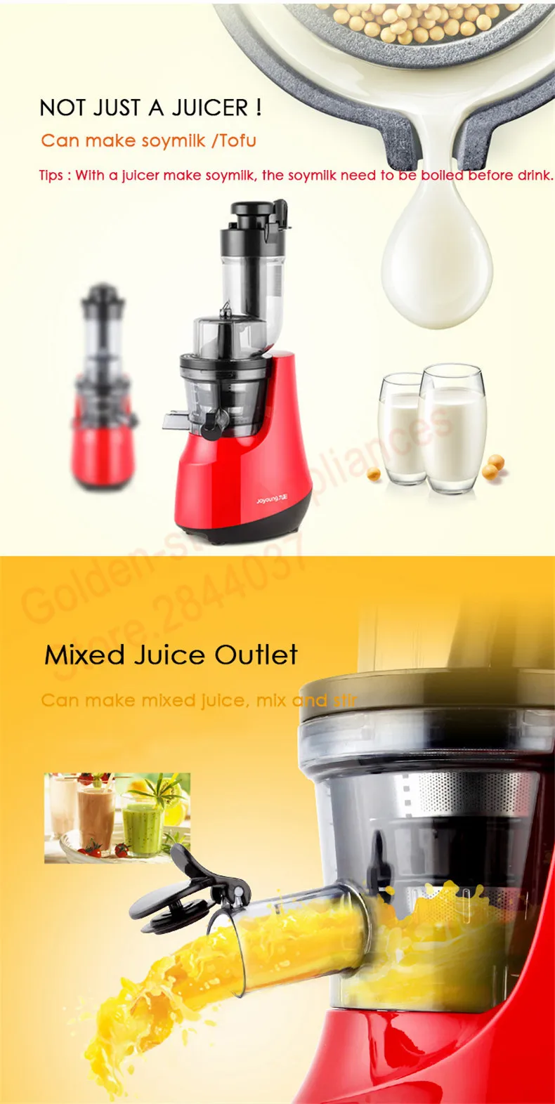 Discount New Joyoung Household Juicer JYZ-V906 Large Caliber Slow Juice Maker Safety Material Fruit Vegetables Juice Extractor Machine 10