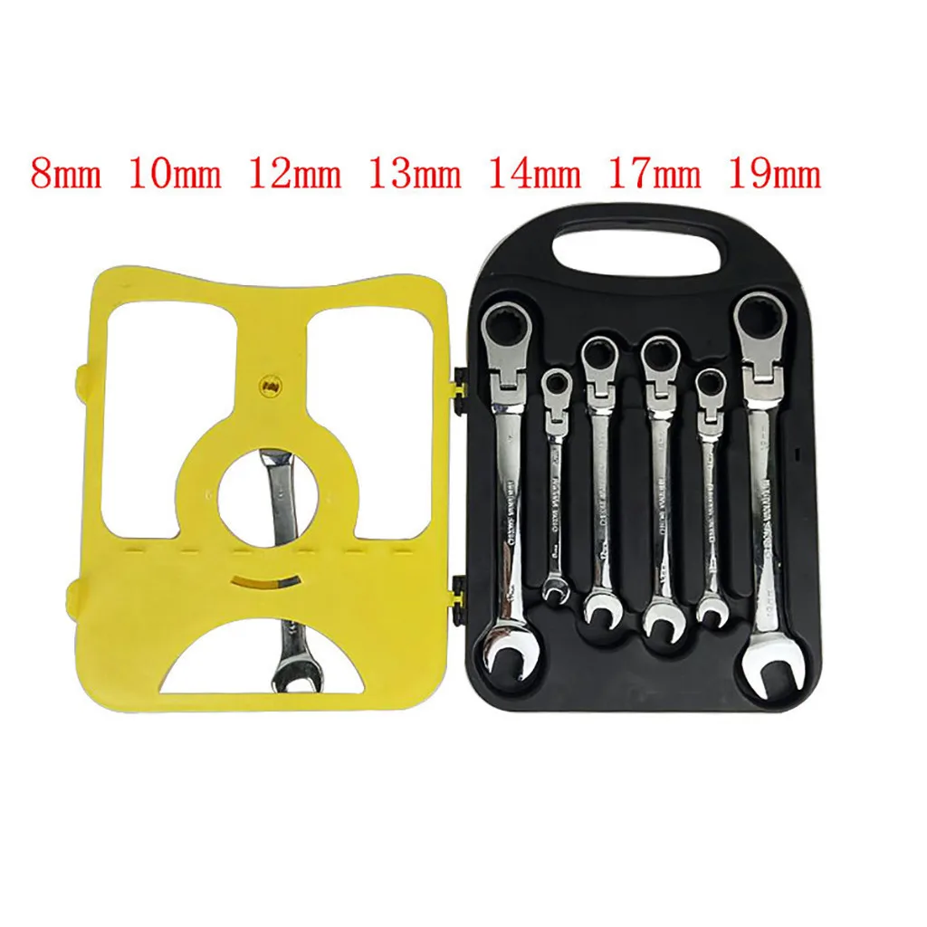 

Double Box End Ratcheting Wrench Flex-Head Extra Long 5 PC Set Metric 8mm - 19m Metric/SAE Ratchet Spanners Set Car Repair Tools