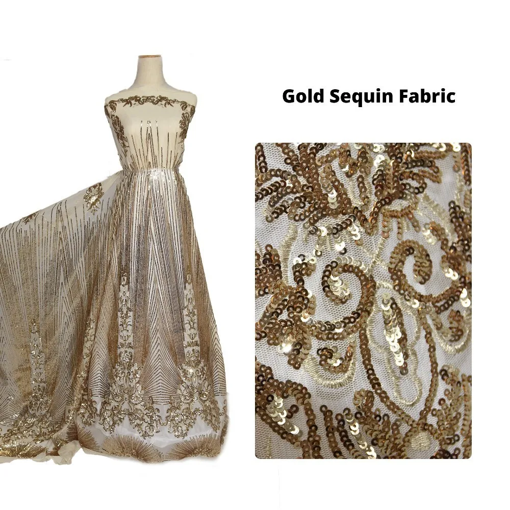 

Nigerian Lace Fabrics For Wedding 2018 Latest Sequins Lace Promotion African Lace Fabrics with gold Sequins Women Dress Material