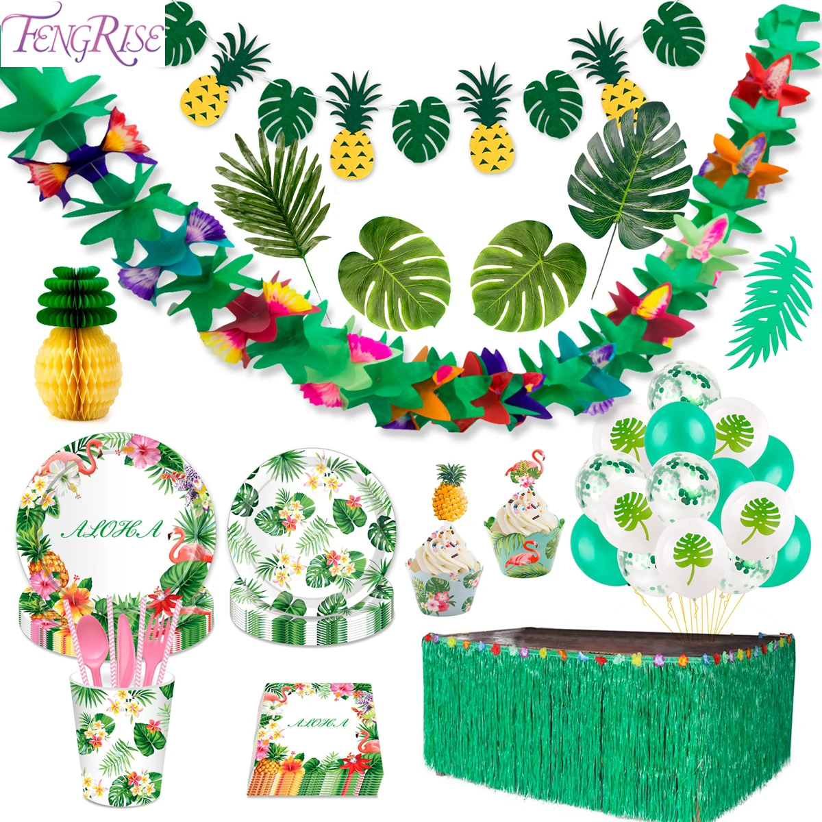 

FENGRISE Palm Leaf Tropical Party Decoration Flamingo Summer Hawaii Party Decorations Jungle Pineapple Party Hawaiian Luau