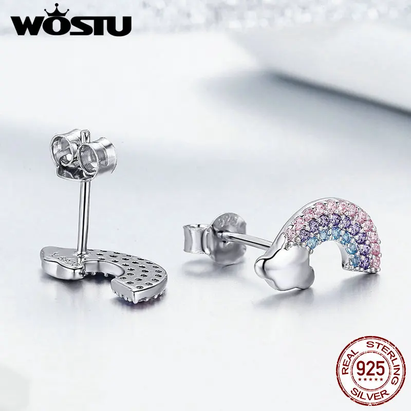 Женские серьги пусеты WOSTU из стерлингового серебра 925 пробы с цветным цирконием