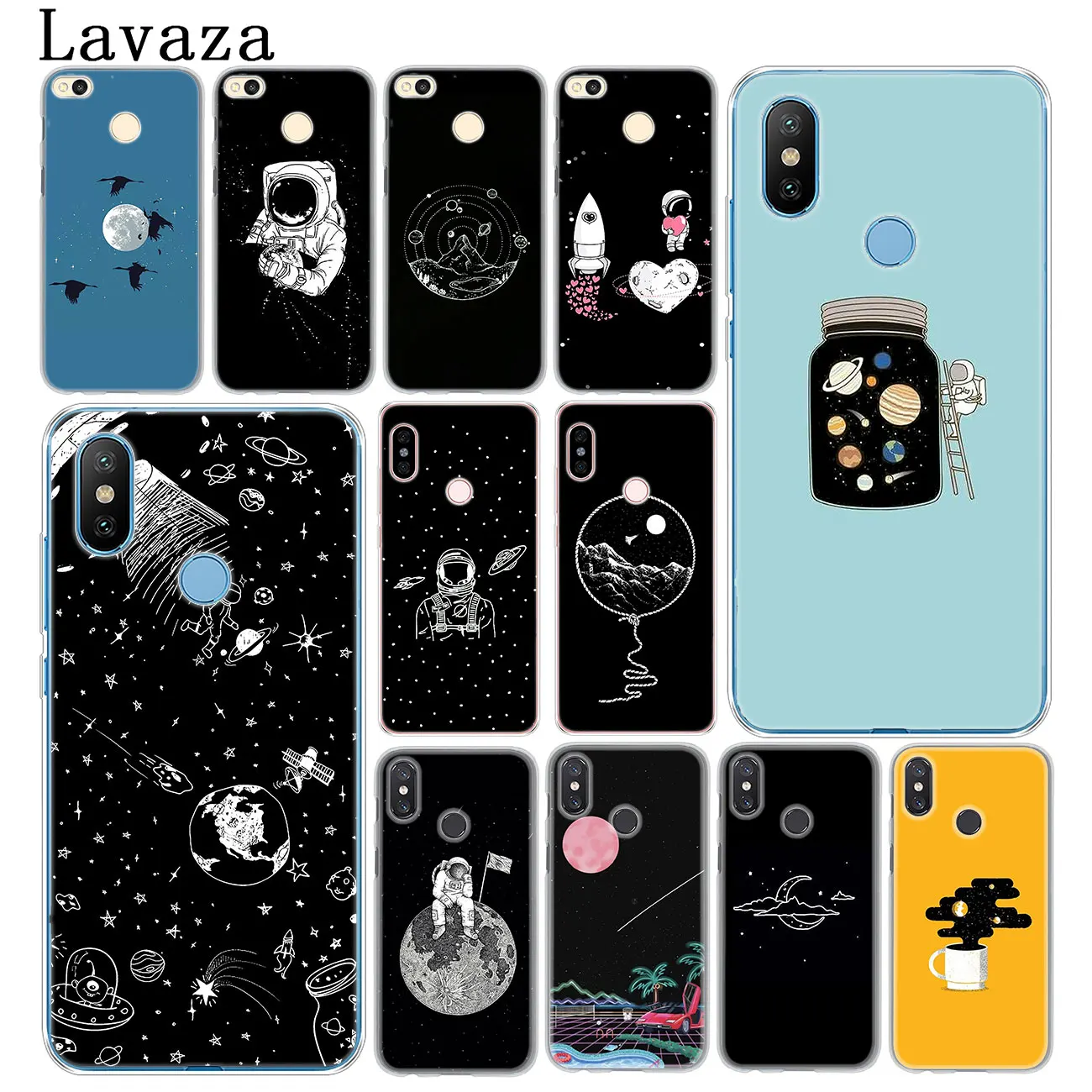 

black with white moon stars space astronaut Phone Case for Xiaomi MI 8 SE A2 Lite A1 pocophone f1 6 6X 5 5X MIX 2S Mi8 MiA1 MiA2