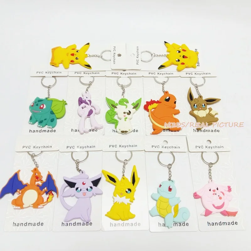 

Pikachu Eevee Charizard Zenigame Espeon Flareon Bulbasaur Leafeon Charmander Mewtwo 6~8cm Anime PVC Keychain Pendants