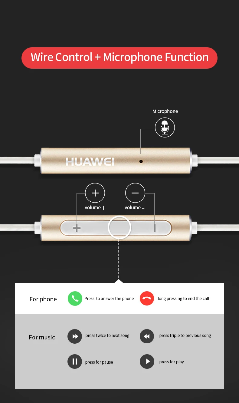 Наушники с микрофоном для телефонов, стерео наушники, оригинальные наушники huawei, гарнитура с проводным регулятором громкости, металлические наушники-вкладыши AM116