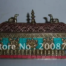 TBC886 тибетская латунная винтажная курильница, 21*11*7 см, непальская Бирюзовая горелка семейный декор искусство