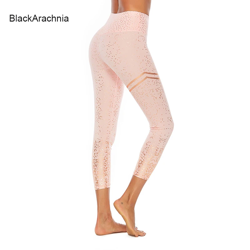 

BlackArachnia New Spring Summer Shining Gold Printing Sexy Yoga Leggings Thigh Stripes High Waist Gym Leggings Push Up Leggings