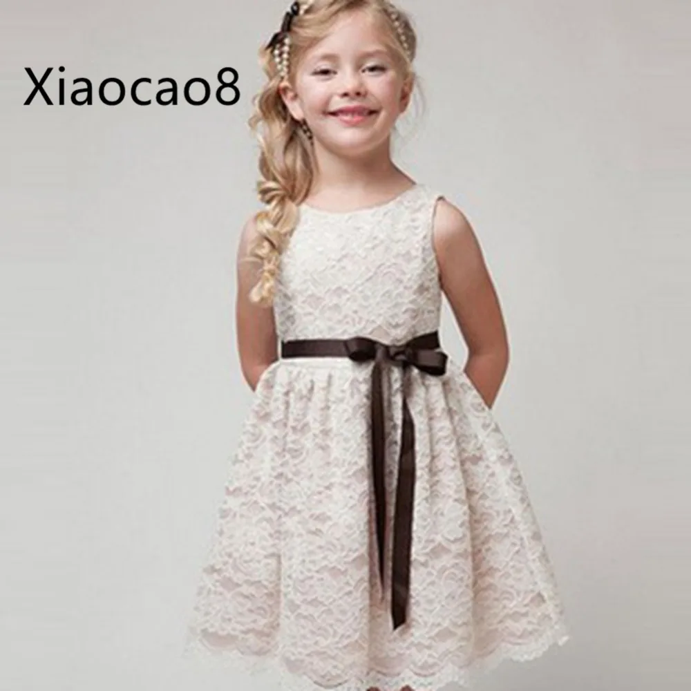 

5-11 Years Kids Lace Princess Dresses for Girls Sleelvess Party Dress with Sashes High Quality Children Summer Clothes Dresses