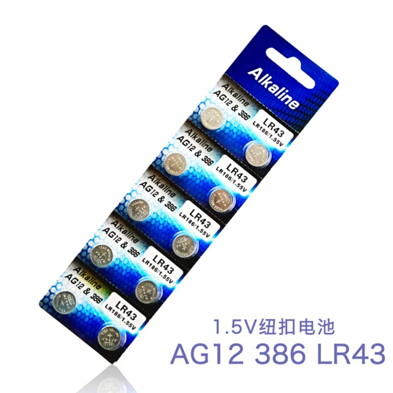 

10pcs/lot LR43 AG12 Coin Battery 386A SR43 186 LR1142 1.55V Electronics Lithium Button Cell Batteries For Watches Toys