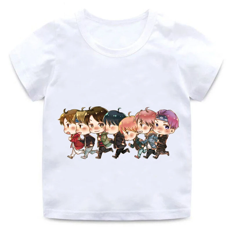 

Children's cartoon new BTS juvenile men's group cute funny T-shirt summer casual cotton T-shirt boys and girls round neck shirt