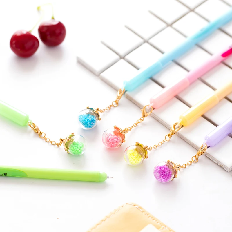 

5 pcs/Lot Luminous pendant gel pen Fruit ball wish Gift 0.5mm ballpoint black ink pens office accessories school supplies EB190