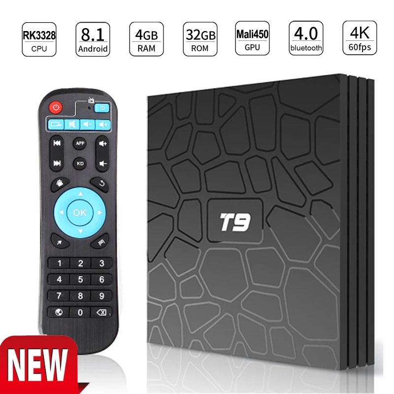 

T9 Android 9.0 TV BOX Rockchip RK3328 Quad-Core 4GB 32GB USB 3.0 2.4G WIFI BT 4.0 H.265 HD Smart 4K Set Top Box Media Player