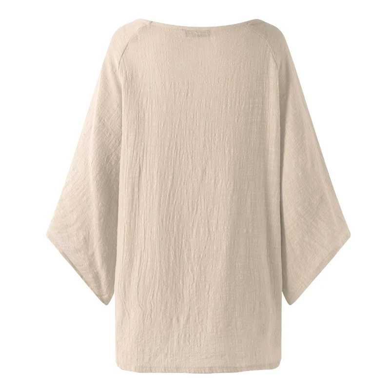 Cotton Linen Casual O-Neck Long Loose Sleeve Blouse Ladies 2018 Women Oversize Batwing Sleeve Tops Loose Solid Blouse Plus Size