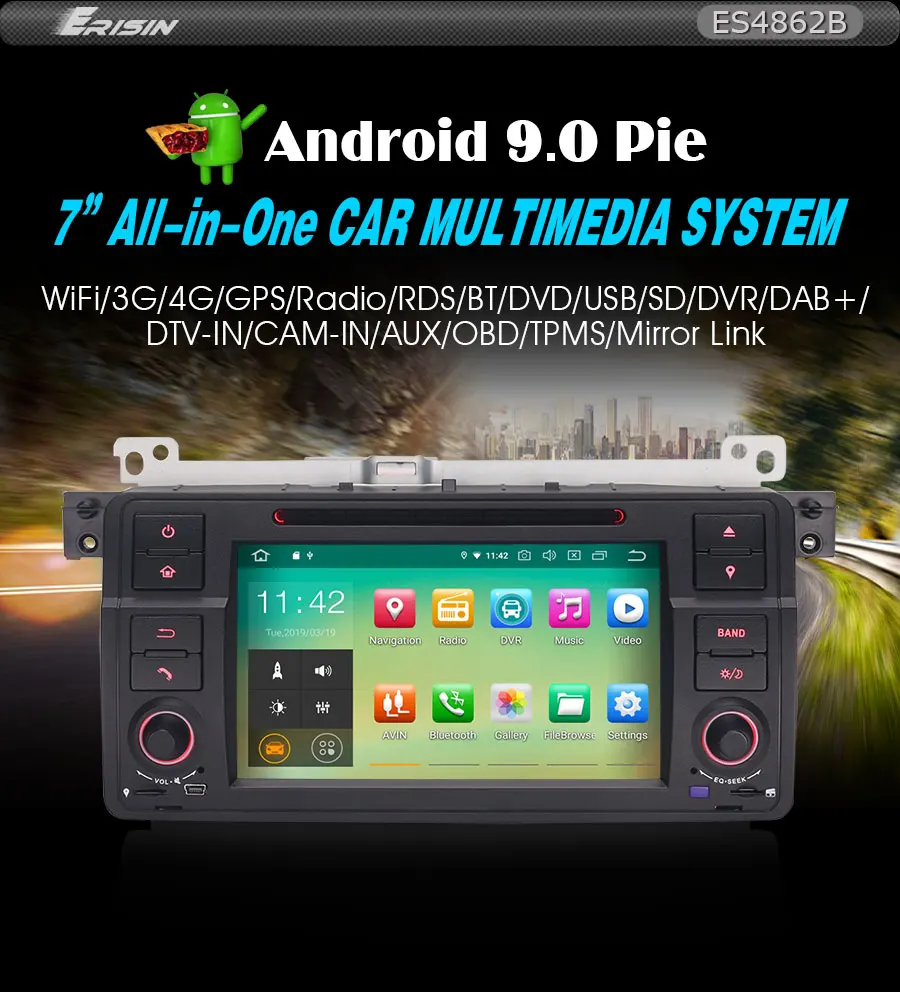 Best Erisin ES4862B 7" Android 9.0 Quad core 2G RAM PX30 Car DVD GPS Navigation DAB+ DVR OBD for 3 Series E46 1998-200 7