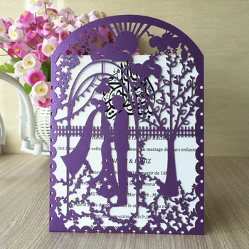 

50pcs/lot Dark Purple New design invitations laser cut paper wedding invitation cards design western wedding design QJ-149