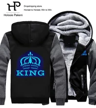 

Dropshipping New Design Winter Mens Women King Queen Glowing Hoodies Zipper Sweatshirt Jacket Luminous Thicken Hooded Coat
