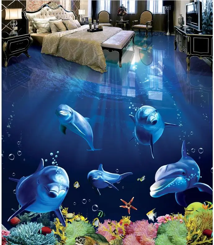 Like A Dolphin 3D Floor Mural Photo Flooring Wallpaper Home Print Decoration 