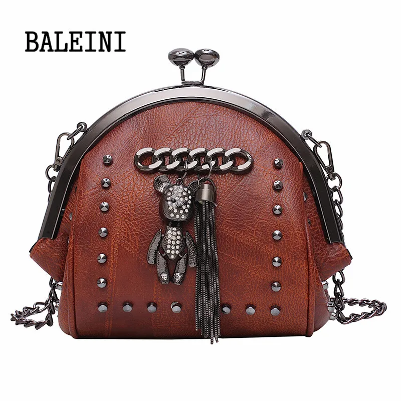 

BALEINI 2019 Spring Brand Bear pendant original design PU Shell bags Famous Brands Women tassel Handbags Fashion Shoulder Bag