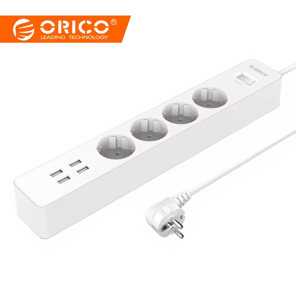 Дешево ORICO USB мощность полосы офис ЕС стабилизатор напряжения с 4 USB 20 Вт зарядное устройство 4 Универсальный AC Plug 2500 Вт Multi Outlet зарядное устройство