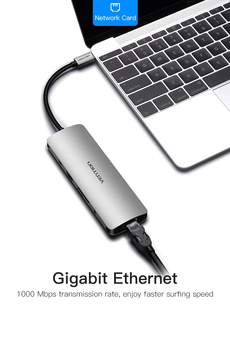 Конвертер Vention usb type C в HDMI VGA USB 3,0 PD мощность 3,5 мм аудио RJ45 Ethernet адаптер SD/TF кардридер usb-хаб