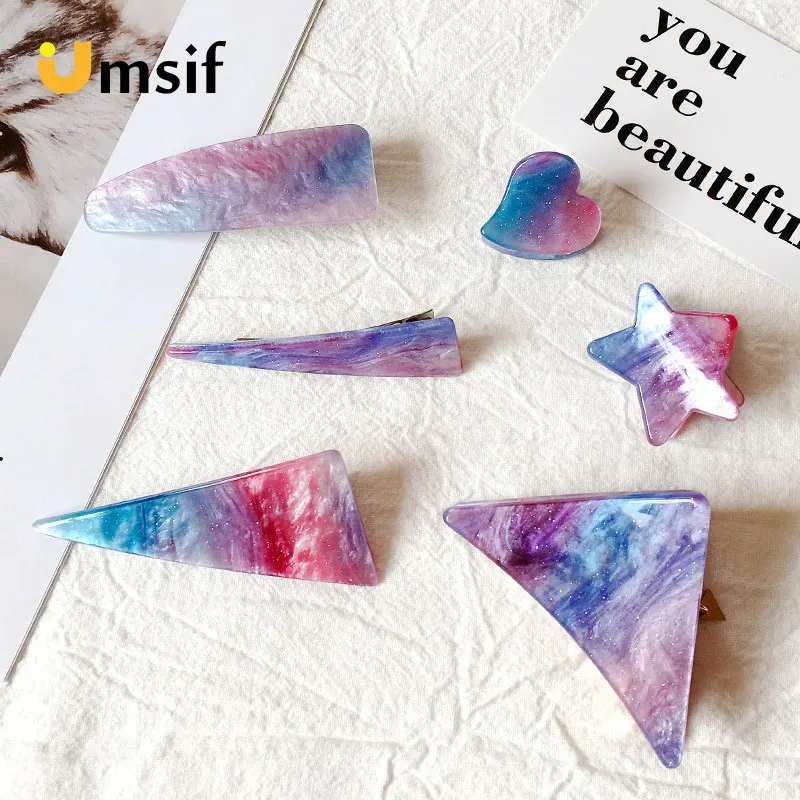 

New Fashion Women Starry Sky Hairpin Headdress Acrylic Hair Accessories Simple Geometric Duckbill Clip Girls Barrettes Hairgrip