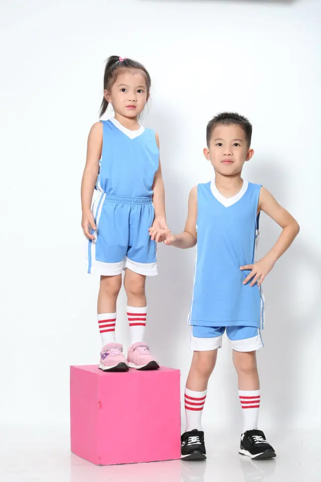 Детские комплекты баскетбольной майки для мальчиков, комплект униформы, детский спортивный костюм для девочек, Джерси, шорты, рубашки, дышащие - Цвет: sky blue