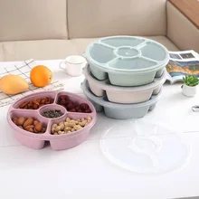 

050 Fashion Plates Round Dessert Dish Snack Dish Family Fruit Plastic Simple Party Home Divided snack dish 28*24*6.5cm