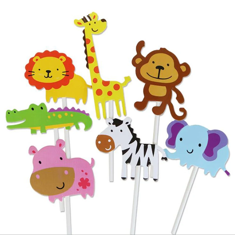 Джунгли День рождения животных торт Toppers Baby Shower Cupcake Zoo Safari дети Динозавр