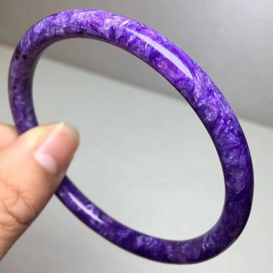 

60mm Genuine Natural Purple Charoite Bangles Gemstone Crystal 6.1mm Size For Women Female Gift Fashion Bangle Certificate