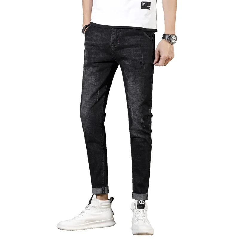 

summer 2019 new black jeans brand hip hop jeans modis pants streetwear biker jeans men slim fit elasticity men fashions