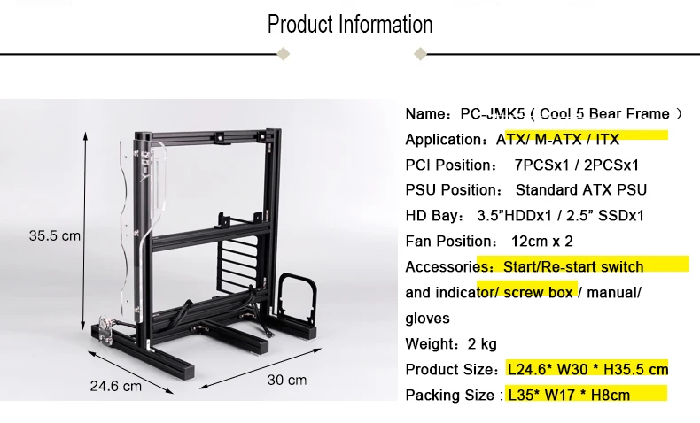 QDIY PC-JMK5 на заказ открытый алюминиевый блок водяное охлаждение платформа игра ПК материнская плата компьютер рамка Шасси кронштейн