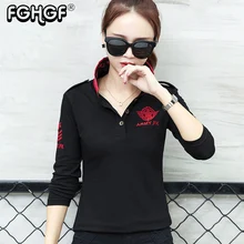 Высококачественная Осенняя новая рубашка поло размера плюс, женские топы с длинным рукавом, Военный стиль, хлопковая тонкая рубашка-поло с вышивкой M825