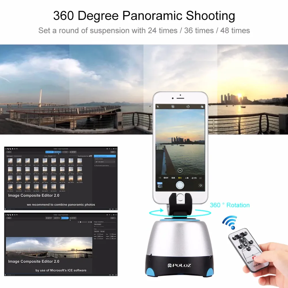 360 градусов вращения панорамный круглый лоток с головкой штатива беспроводной пульт дистанционного управления для GoPro, смартфонов DSLR