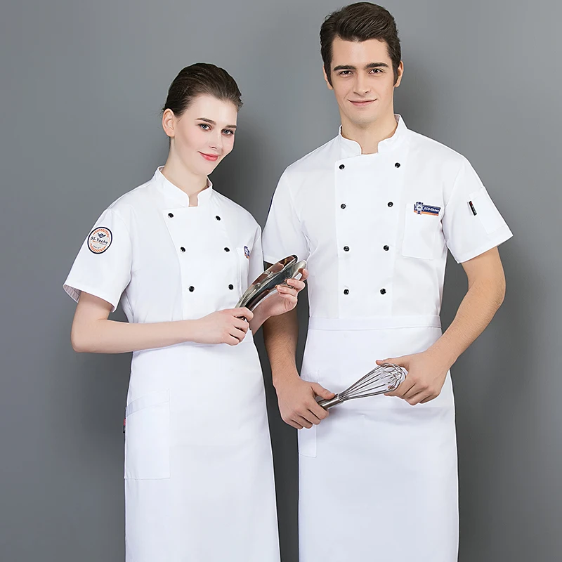 Новое поступление шеф-повар Ресторан форменной одежде Рубашка с короткими рукавами воздухопроницаемые рубашки Работа официанта Костюмы