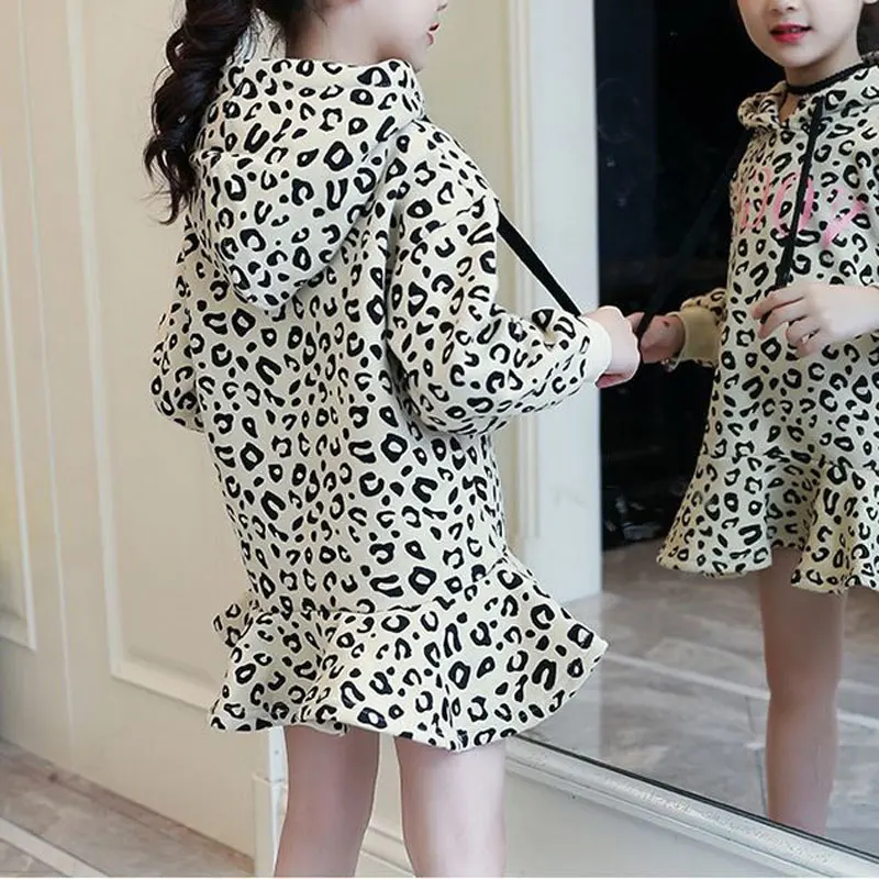 4-12T Girls Dress autumn winter Clothes Thick Warm Kids Toddler baby dress for girl Leopard Christmas Dresses