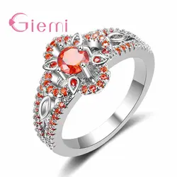 Индивидуальный стильный, оранжевый цветок крест кристалл камень кольцо юбилей для женщин Подарки стерлингового серебра 925 пробы