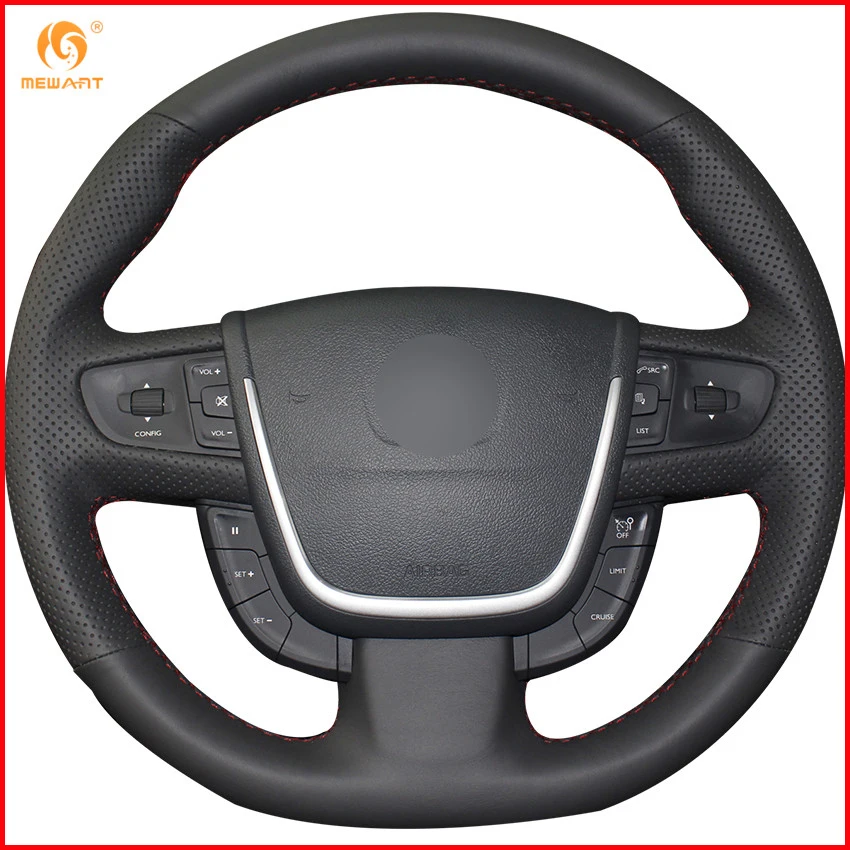 

MEWANT Black Genuine Leather Car Steering Wheel Cover for Peugeot 508 Interior Accessories Parts