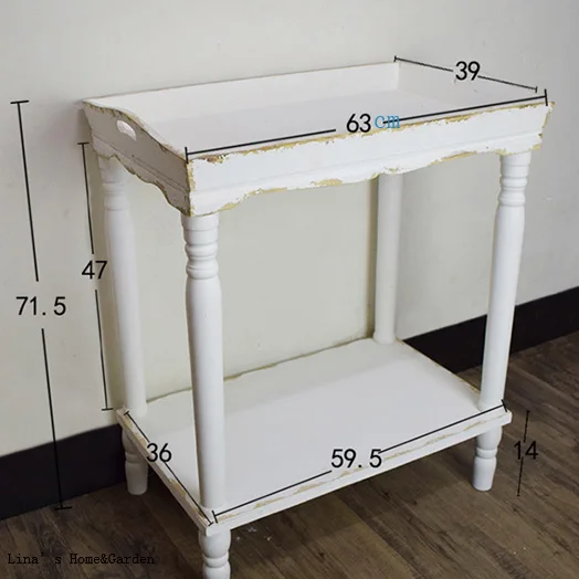 Knock down handmade shabby white wood tray table, 2 tier french garden flower pot stand (4)