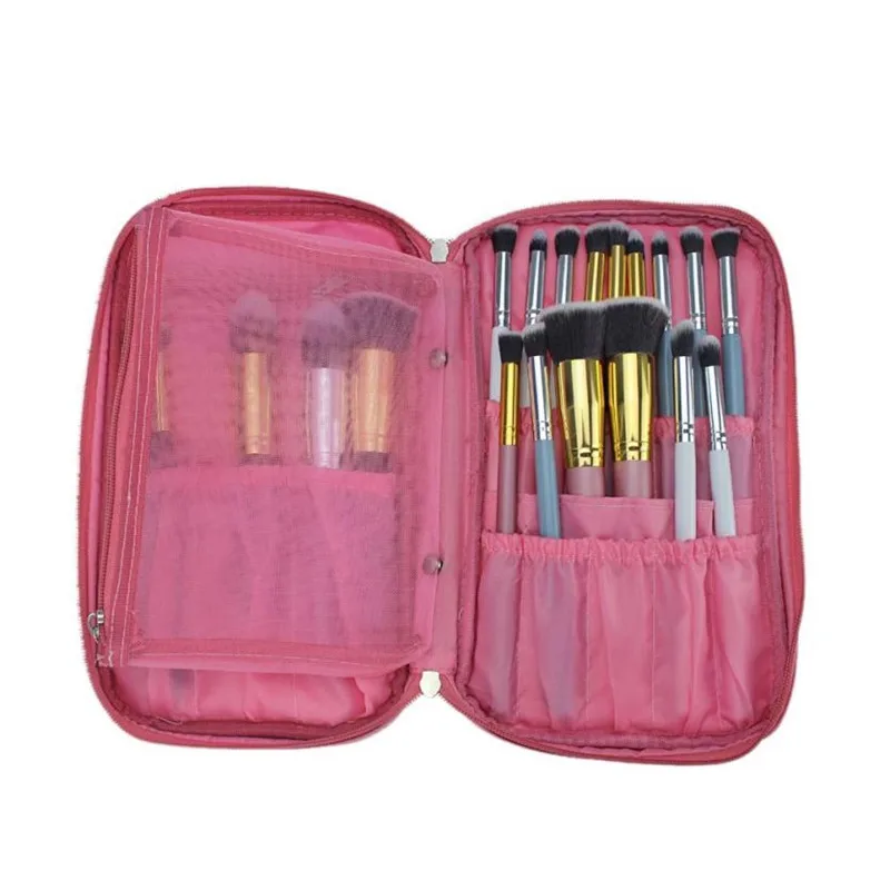 

Pockets Makeup Brush Bags Holder Women Cosmetic Bag Organizer pink Zipper makeup bag Case Women bag Korean cosmetics travel @