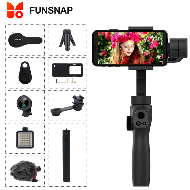 

Funsnap Capture2 3 Axis Handheld Gimbal Stabilizer for smartphone mobile phone samsung iphone x XR 8 7 gopro 7 6 5 action camera