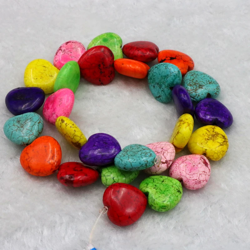 Heart Shape Turkey Stone Multicolor Loose Beads 16mm 15