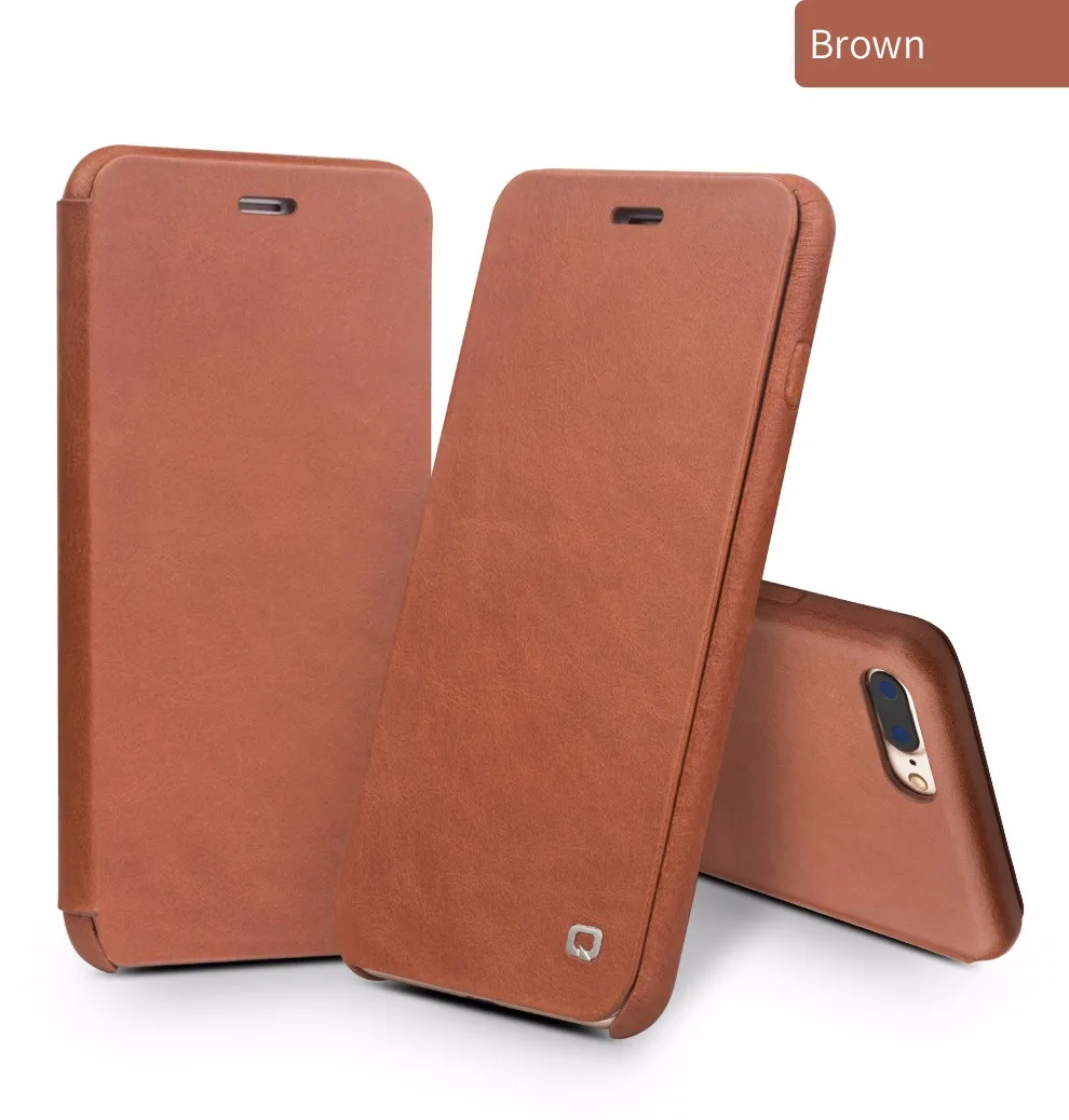 

QIALINO Case for iPhone 7 plus Luxury Genuine Leather Flip Folio Opening Cover in Curved Design with Hidden Magnetic Snap cover