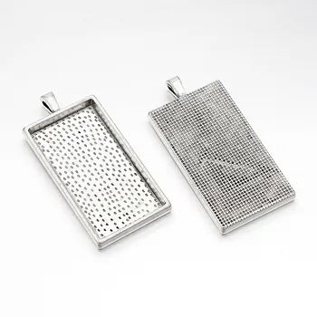 

25pcs Alloy Rectangle Pendant Cabochon Settings Antique Silver Color 59x27x7.5mm, Hole: 8x4mm; Tray: 47x24mm
