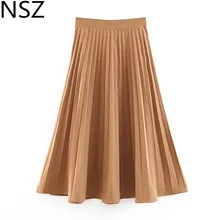 NSZ Женская плиссированная юбка миди Faldas mujer с боковой молнией Офисная Женская Повседневная Однотонная юбка до середины икры