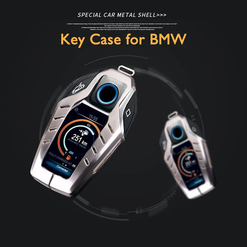 Цинковый сплав металлический Автомобильный ключ чехол дистанционного брелока lcd Интеллектуальный брелок держатель сумка для BMW 5 7 серия 530Li 730i