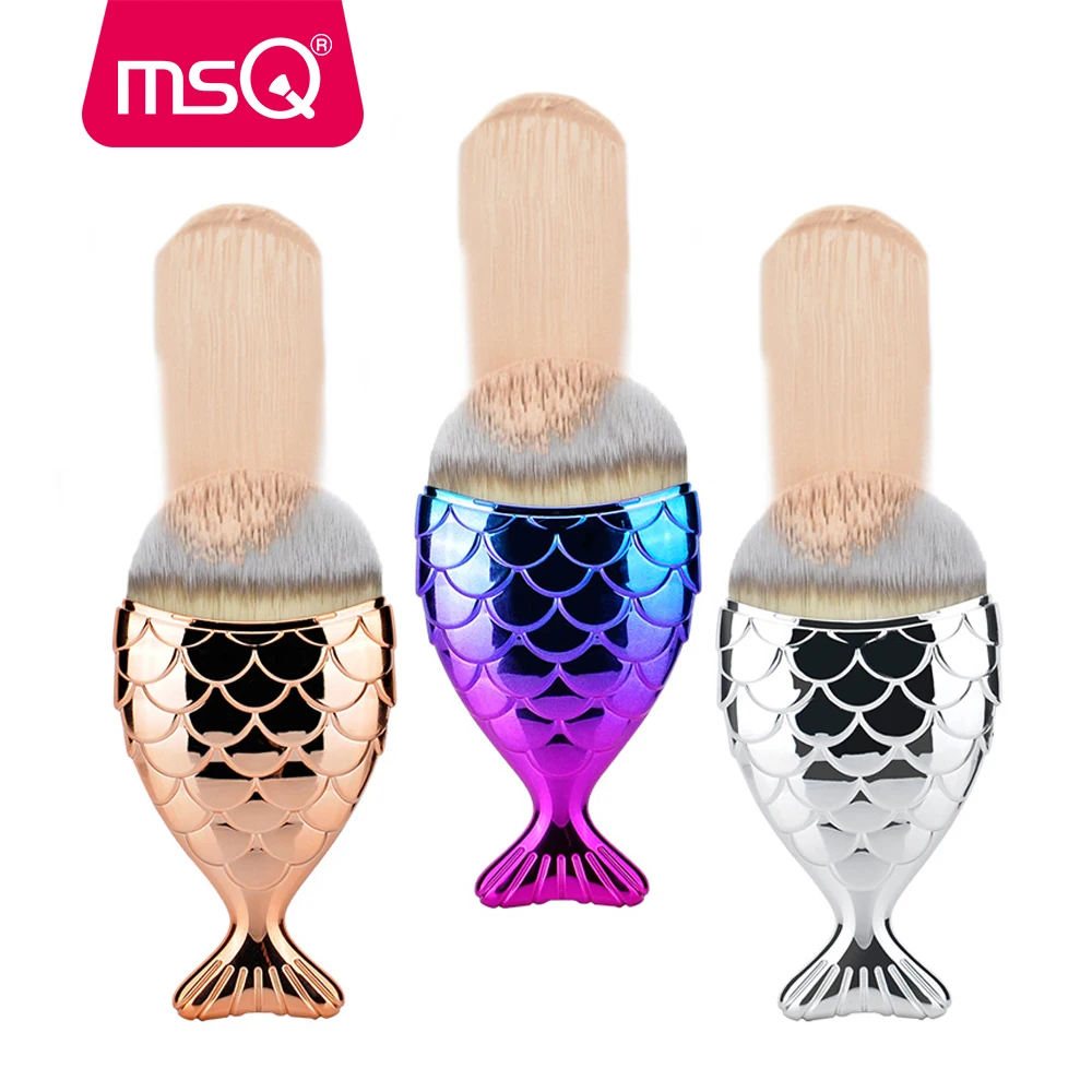 

MSQ Mermaid Foundation Makeup Brush Fish Shaped Blusher Cosmetic Make-up Brush Tool Kit Fishtail Bottom Contour Blending Brush