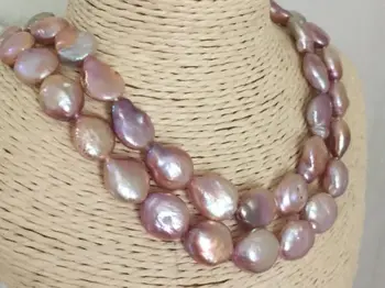 

double strands 13-14mm south sea baroque lavender pearl necklace 18" 19"